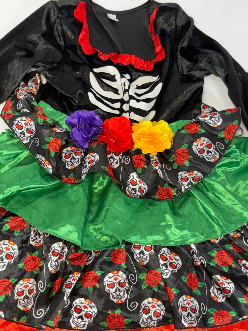 Relibeauty Day of the Dead Sugar Skull Costume Dress Kids Size 150 10 12